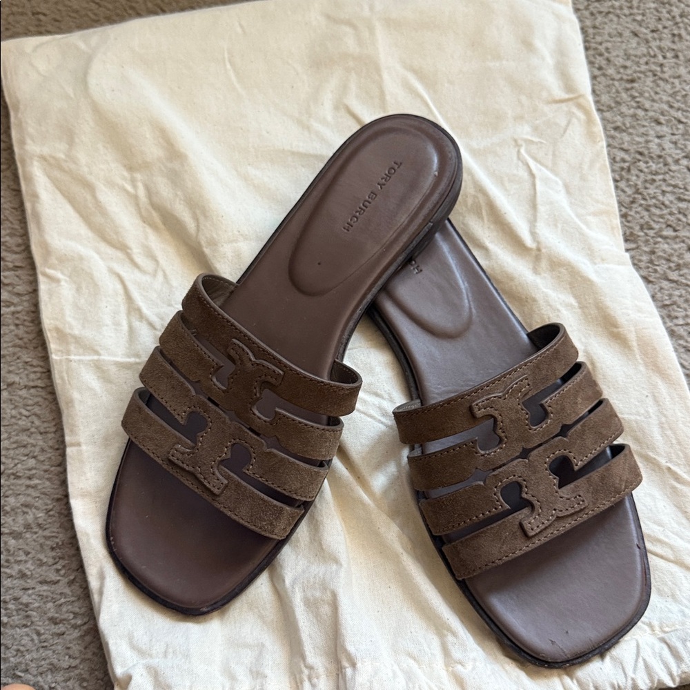 Tory Burch Dark Brown Slide Sandals